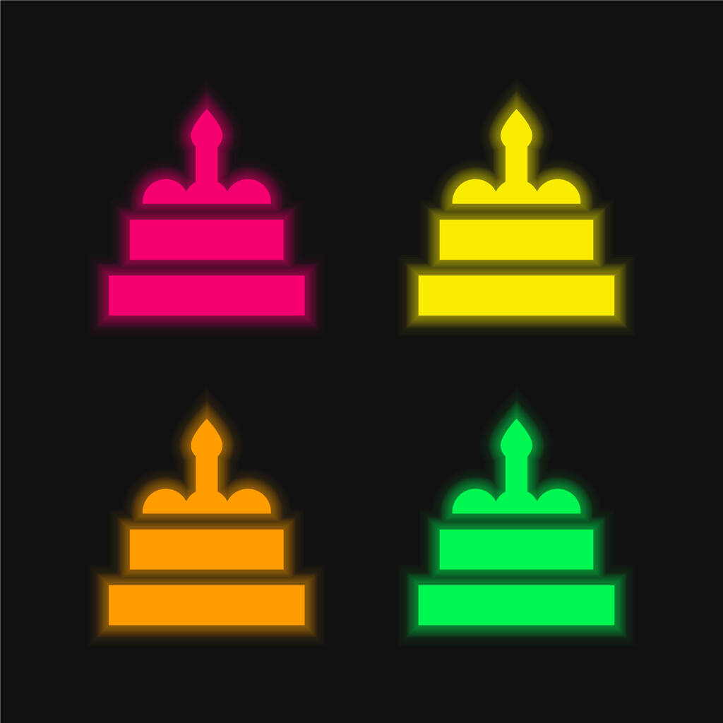 День рождения торт четыре цвета светящийся неоновый вектор значок - Вектор,изображение