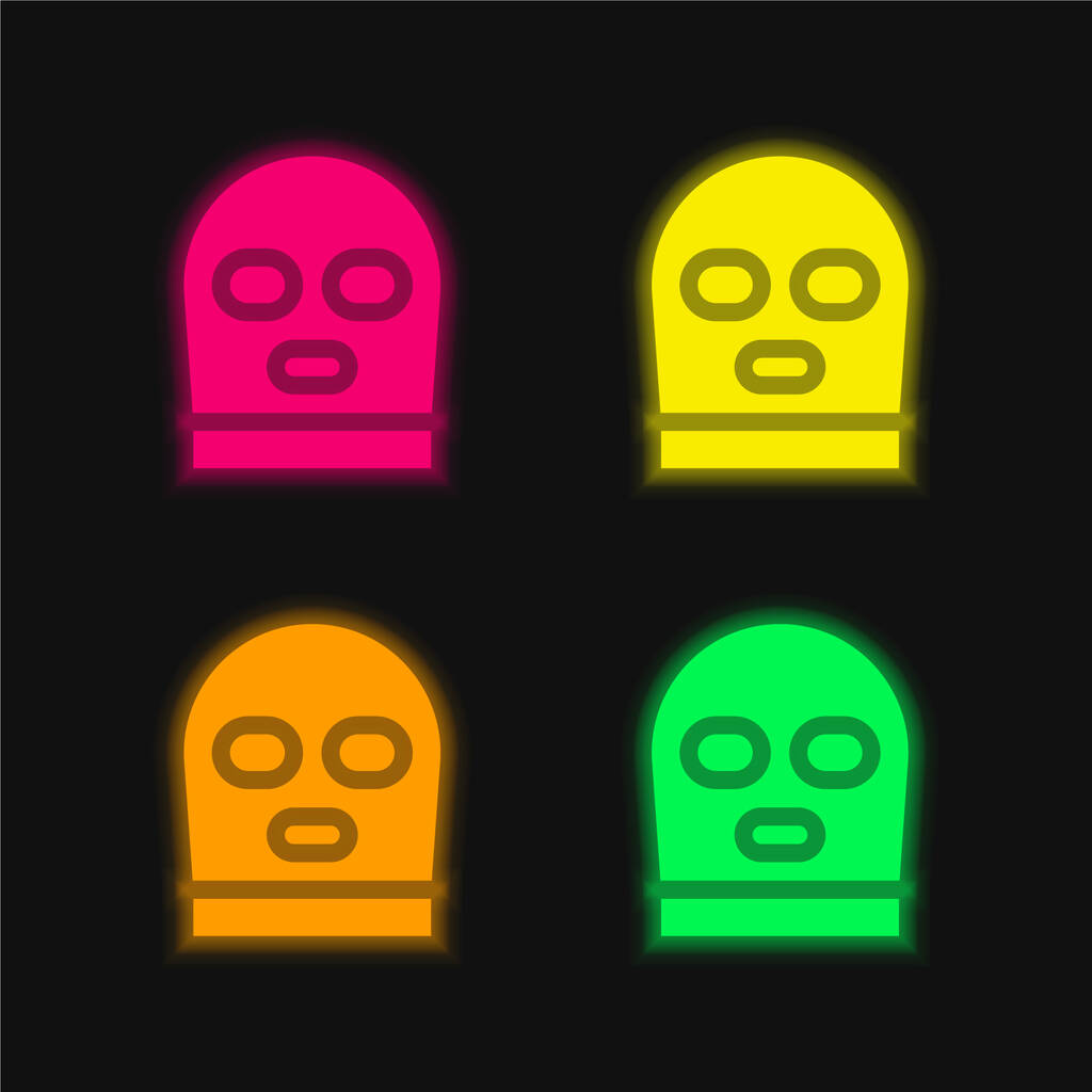 Sturmhaube vier Farben leuchtenden Neon-Vektor-Symbol - Vektor, Bild