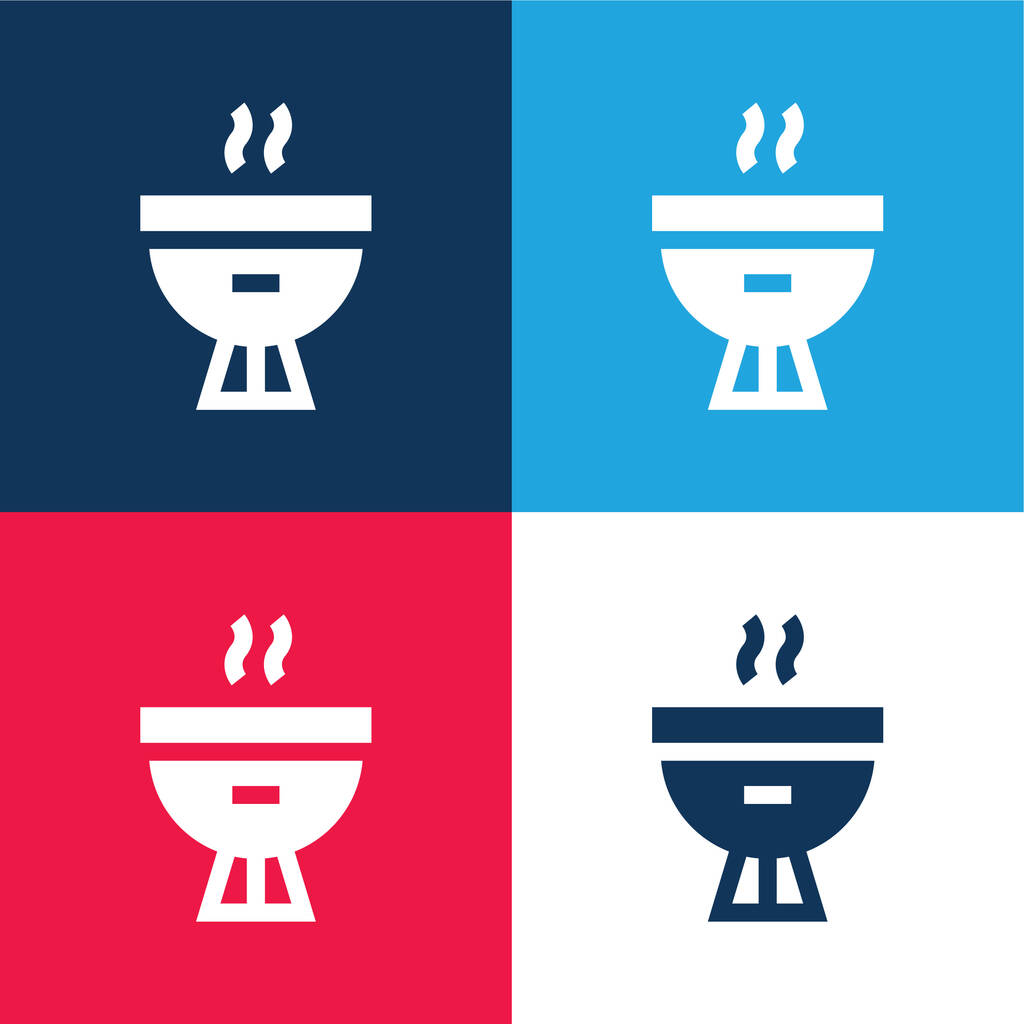 Bbq modrá a červená čtyři barvy minimální ikona nastavena - Vektor, obrázek