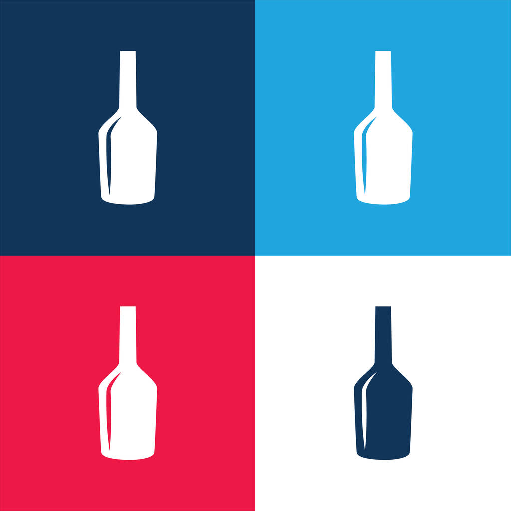 Negro vino botella cristal forma azul y rojo cuatro colores mínimo icono conjunto - Vector, imagen