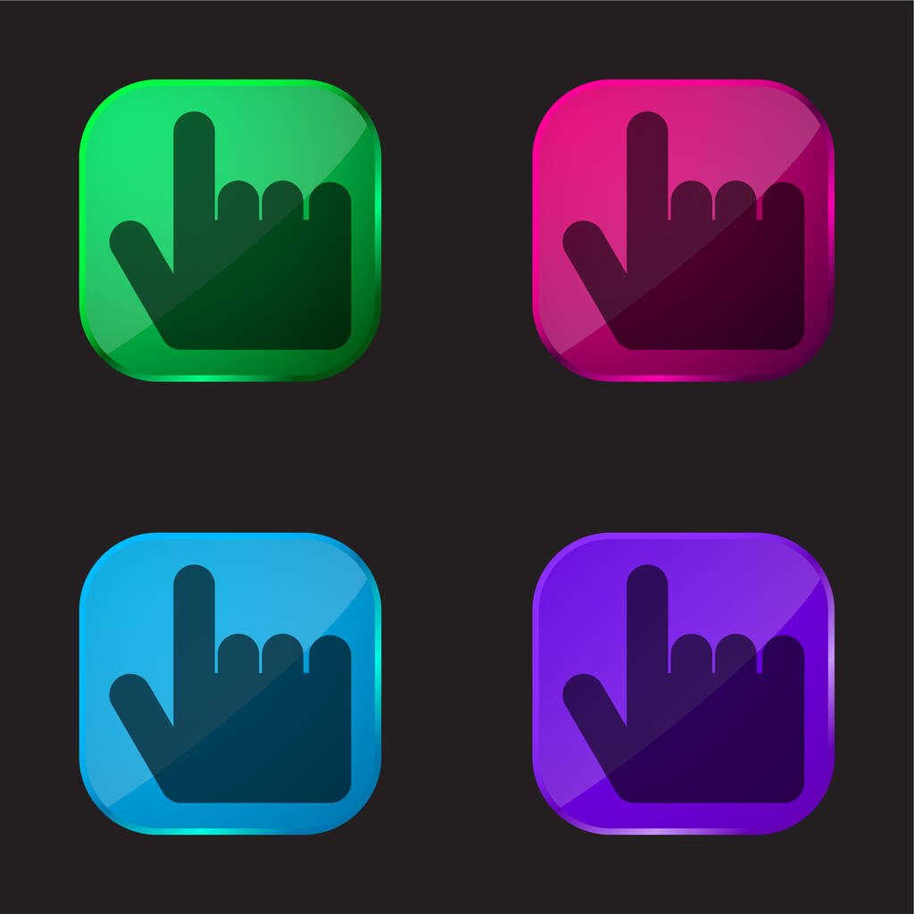 Main noire pointant vers le haut icône de bouton en verre de quatre couleurs - Vecteur, image