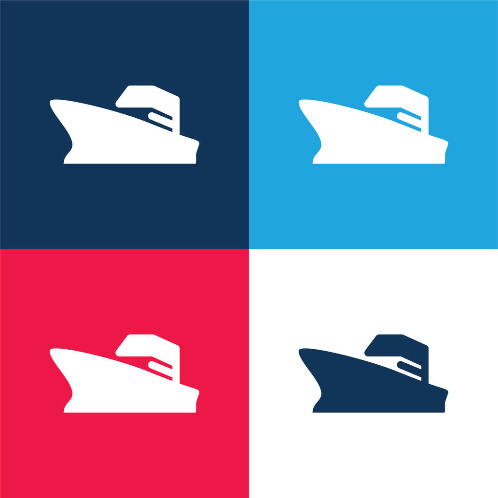 Bitevní loď modrá a červená čtyři barvy minimální ikona nastavena - Vektor, obrázek