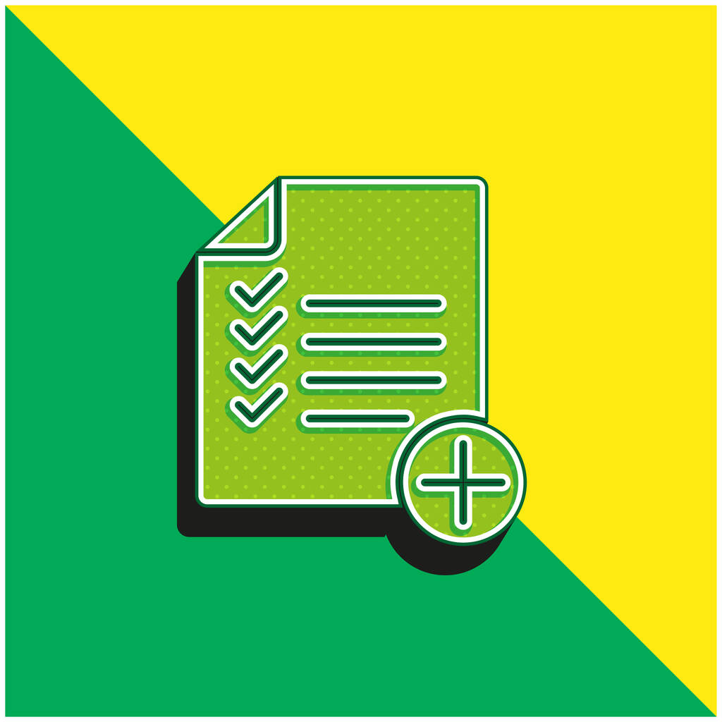 Voeg lijst toe Groen en geel modern 3D vector icoon logo - Vector, afbeelding