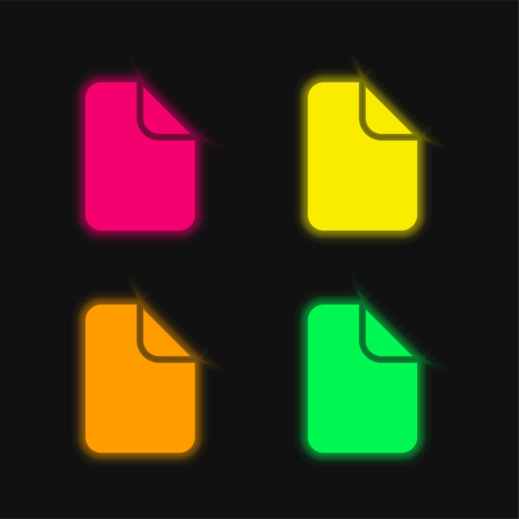 Página em branco ícone de vetor de néon brilhante de quatro cores - Vetor, Imagem