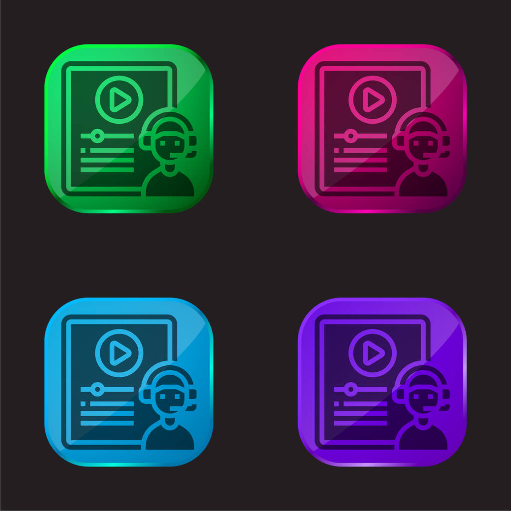 Blended Learning icono de botón de cristal de cuatro colores - Vector, imagen