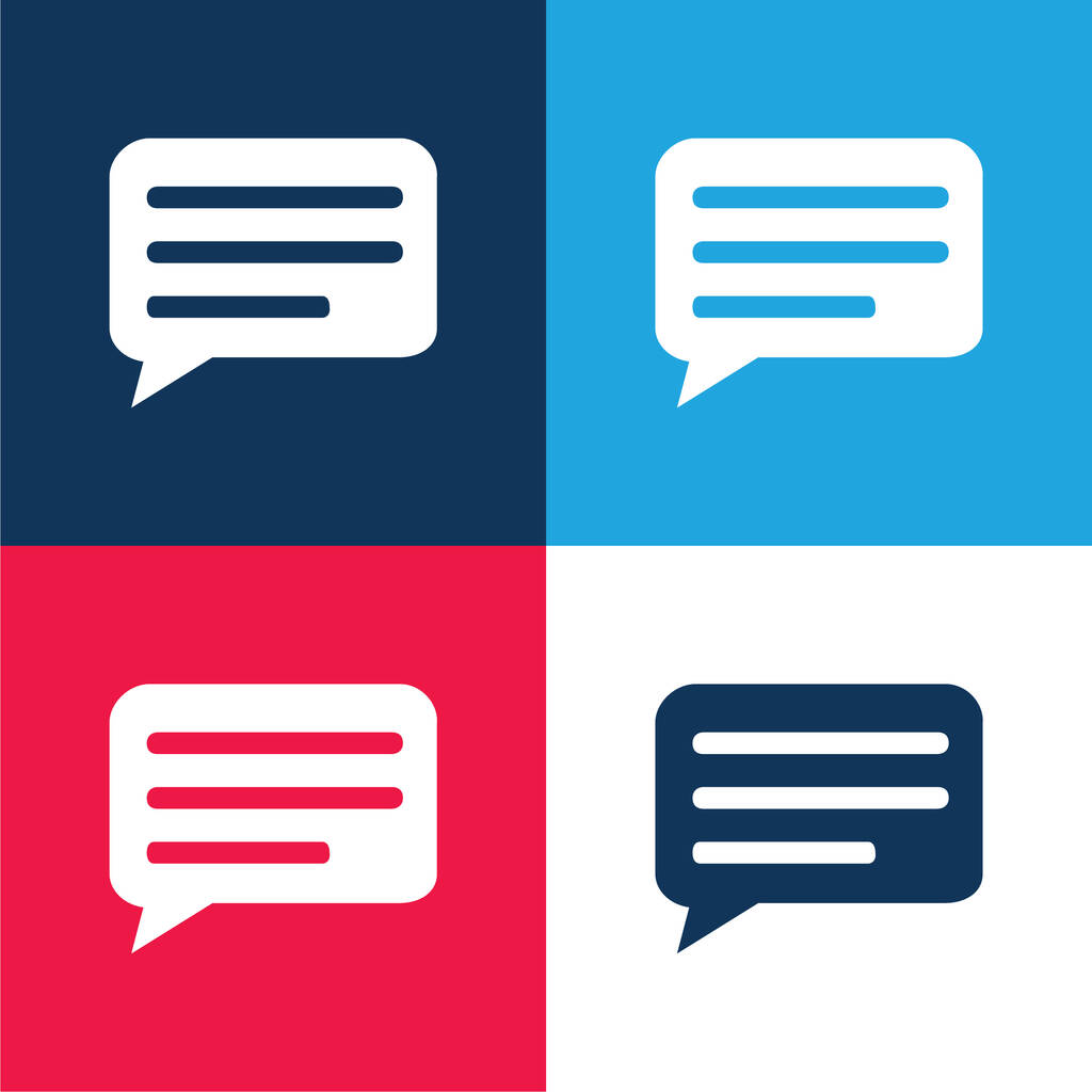 Bulle de parole noire avec lignes à l'intérieur bleu et rouge ensemble d'icônes minimales de quatre couleurs - Vecteur, image