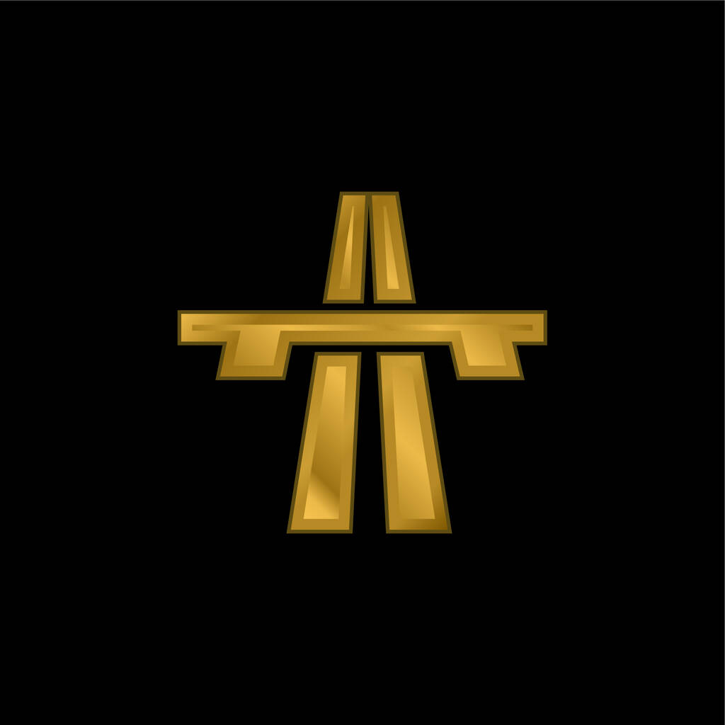 Bulvardaki Köprü Perspektif altın kaplama metalik simge veya logo vektörü - Vektör, Görsel