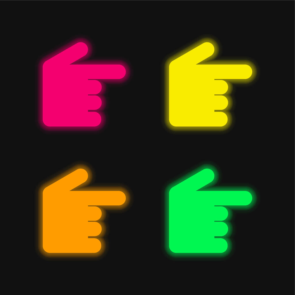 Czarna ręka wskazując w prawo cztery kolory świecące neon wektor ikona - Wektor, obraz