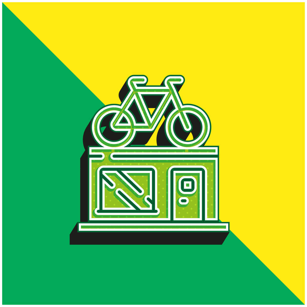 自転車ショップ緑と黄色のモダンな3Dベクトルアイコンのロゴ - ベクター画像