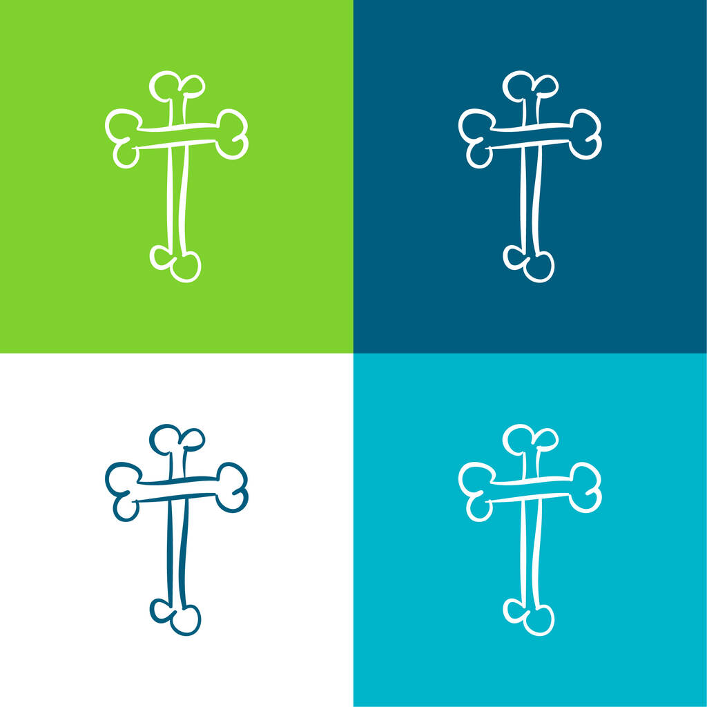 Os croix religieuse Halloween signe contour plat quatre couleurs minimum icône ensemble - Vecteur, image