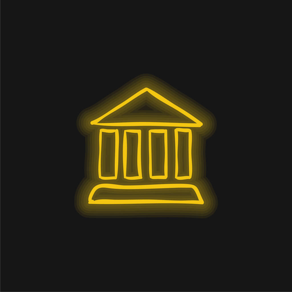 Columnas antiguas Esquema del edificio amarillo brillante icono de neón - Vector, imagen