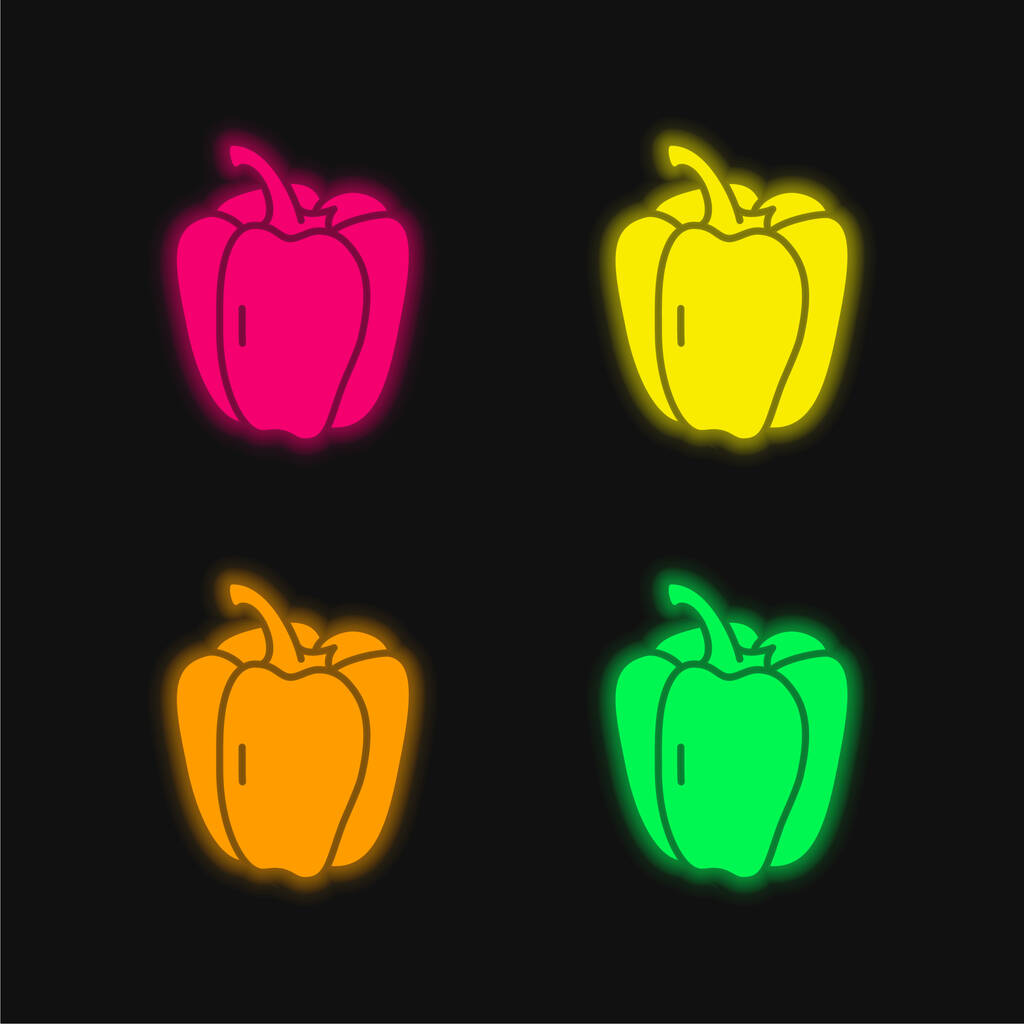 Bell Pepper τεσσάρων χρωμάτων λαμπερό εικονίδιο διάνυσμα νέον - Διάνυσμα, εικόνα