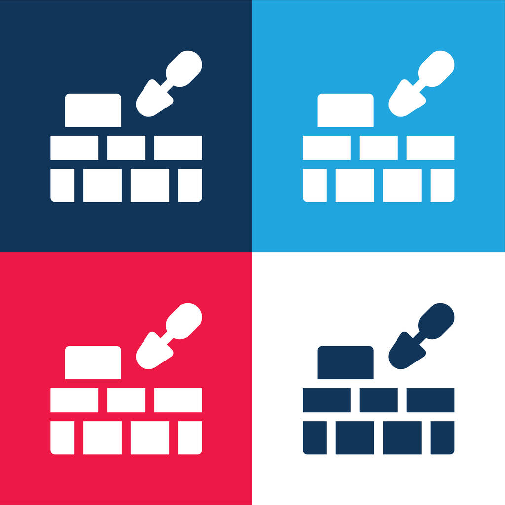 Mur de brique bleu et rouge quatre couleurs ensemble d'icônes minimales - Vecteur, image