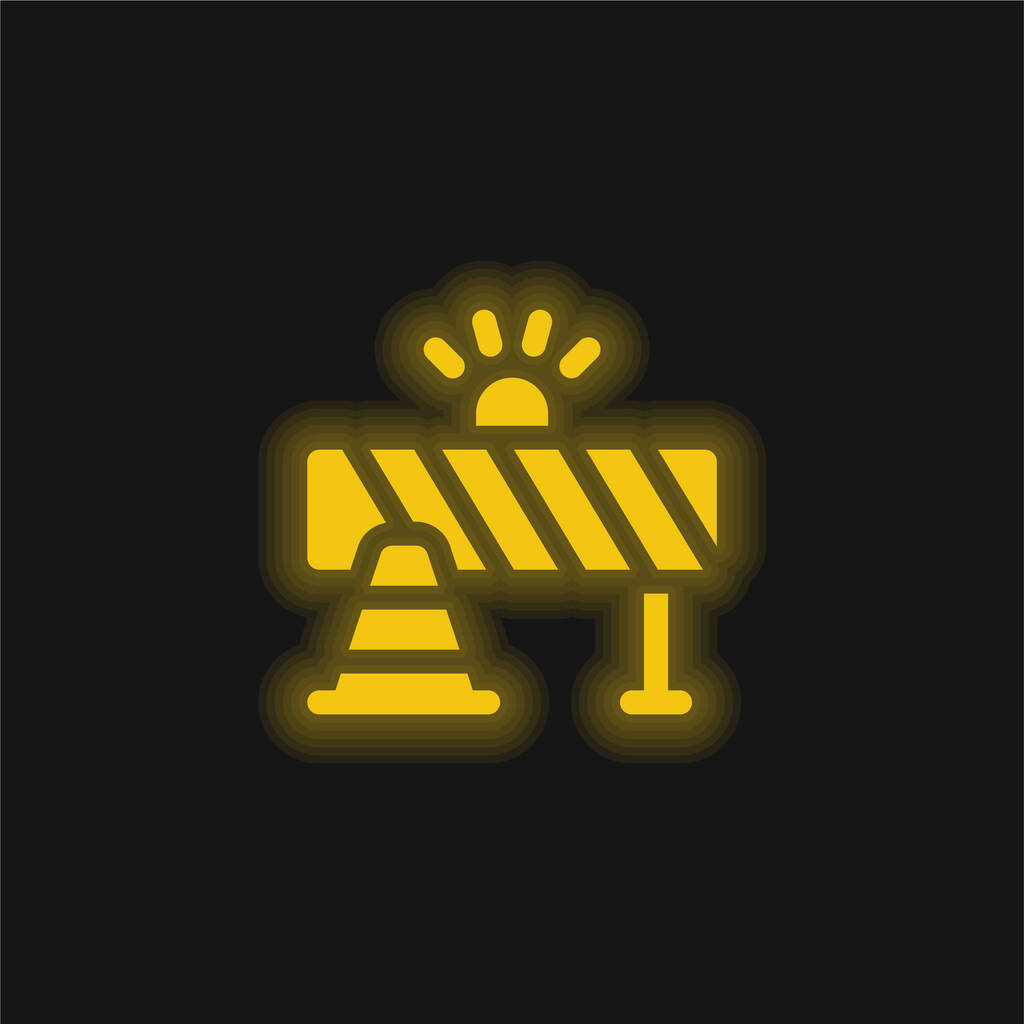 Barricada amarillo brillante icono de neón - Vector, imagen