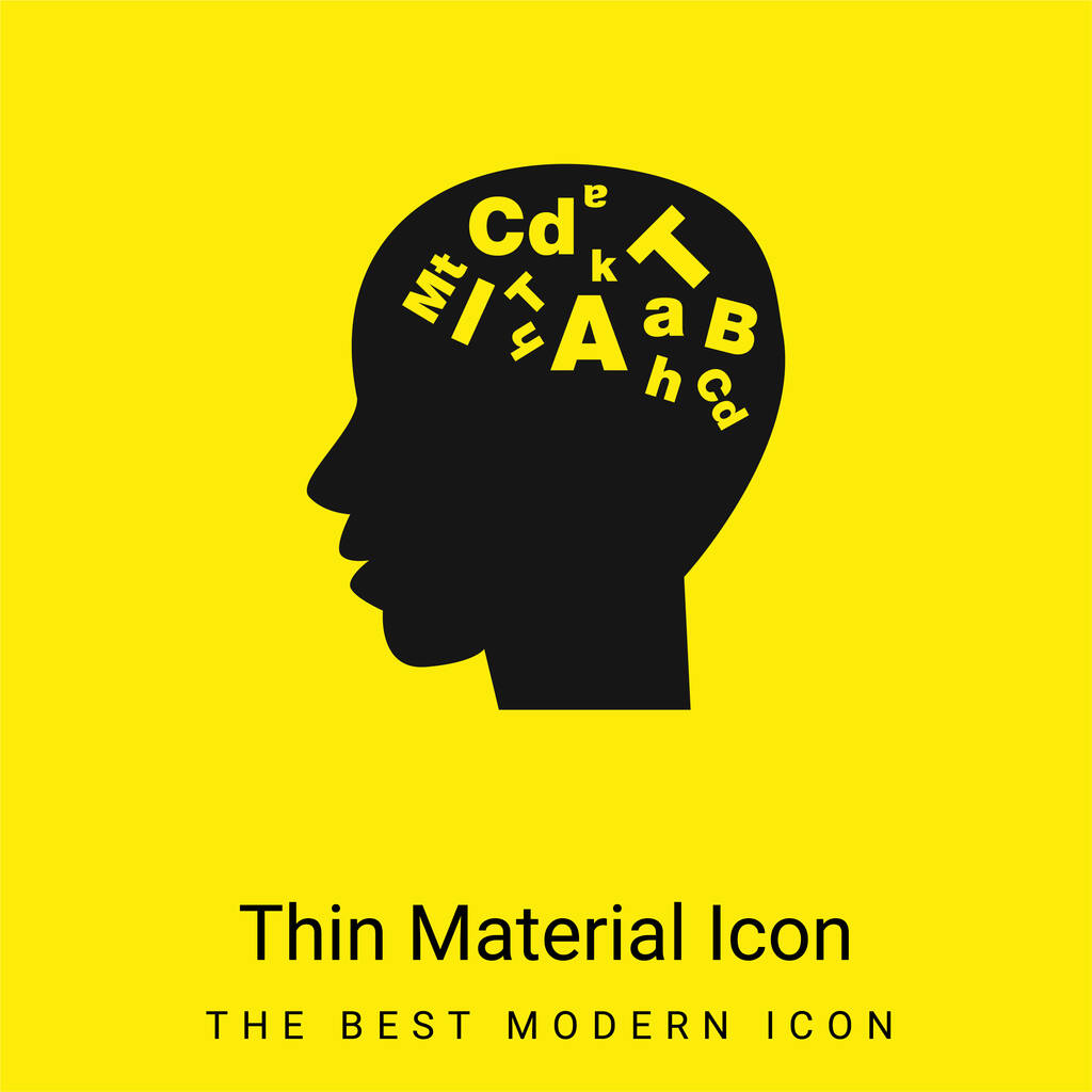 Bald Male Head Side View With Letters Inside minimal bright yellow material icon - Vector, Image
