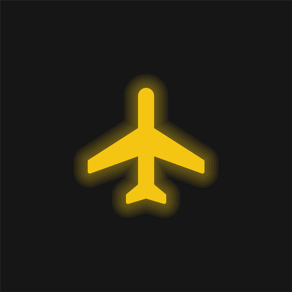 飛行機モード黄色の輝くネオンアイコン - ベクター画像