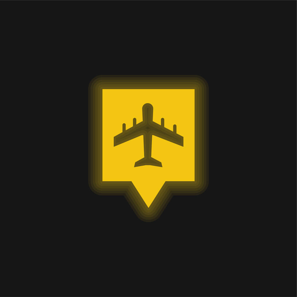 Airport Pin keltainen hehkuva neon kuvake - Vektori, kuva
