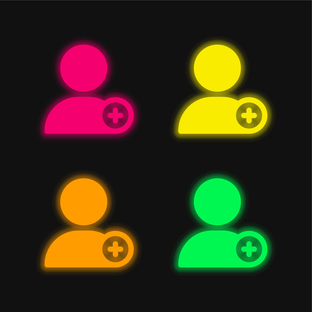 Benutzer vier Farbe leuchtenden Neon-Vektor-Symbol hinzufügen - Vektor, Bild