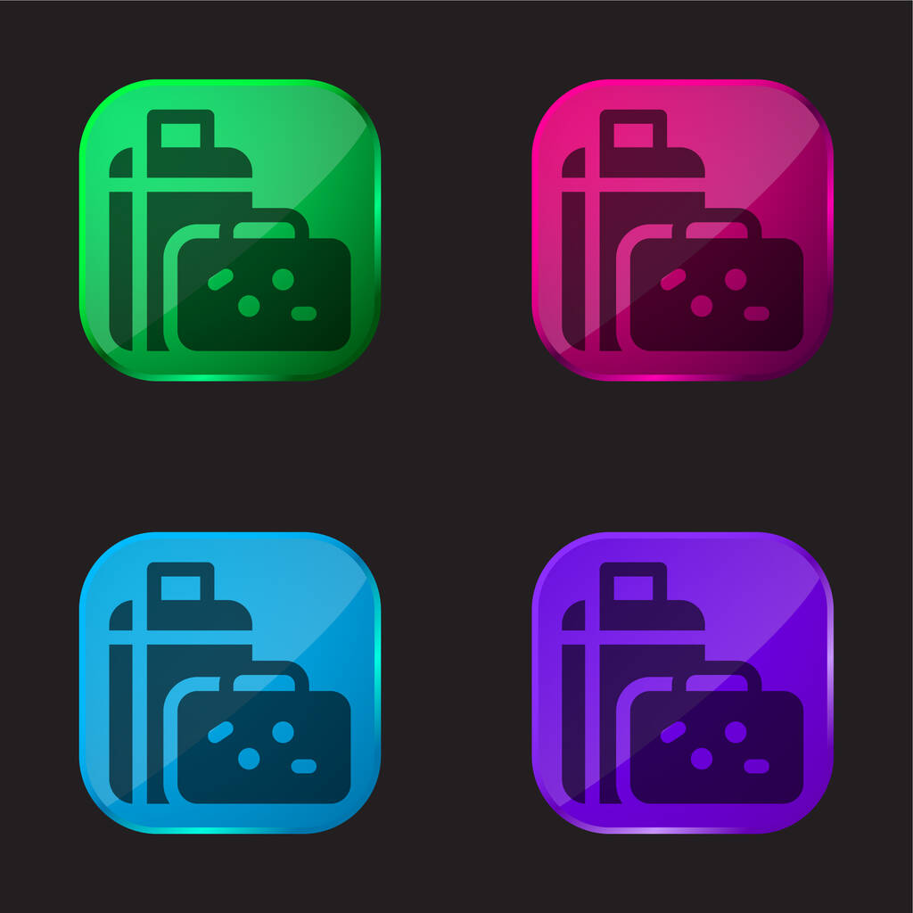 Equipaje icono de botón de cristal de cuatro colores - Vector, imagen