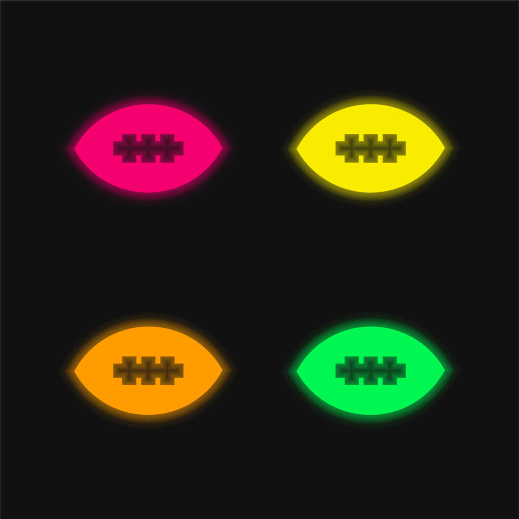 Amerikan Futbol Topunun dört renkli parlak neon vektör simgesi - Vektör, Görsel