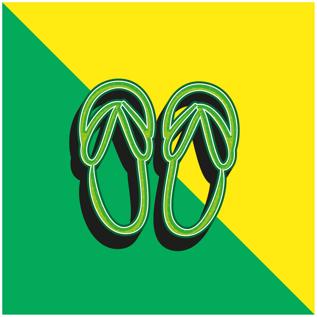 Пляжные сандалии и нарисованный зеленый и желтый современный трехмерный векторный логотип - Вектор,изображение