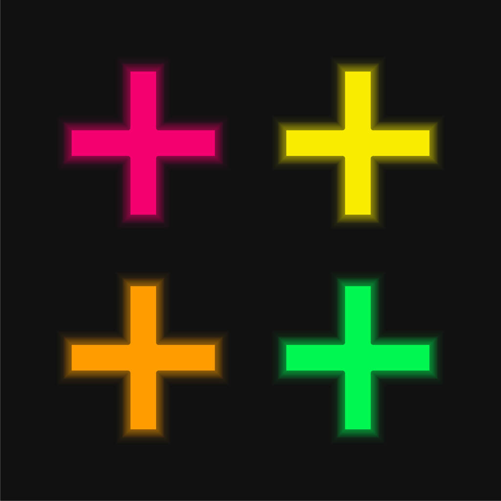 Adicionar quatro cores brilhante ícone de vetor de néon - Vetor, Imagem