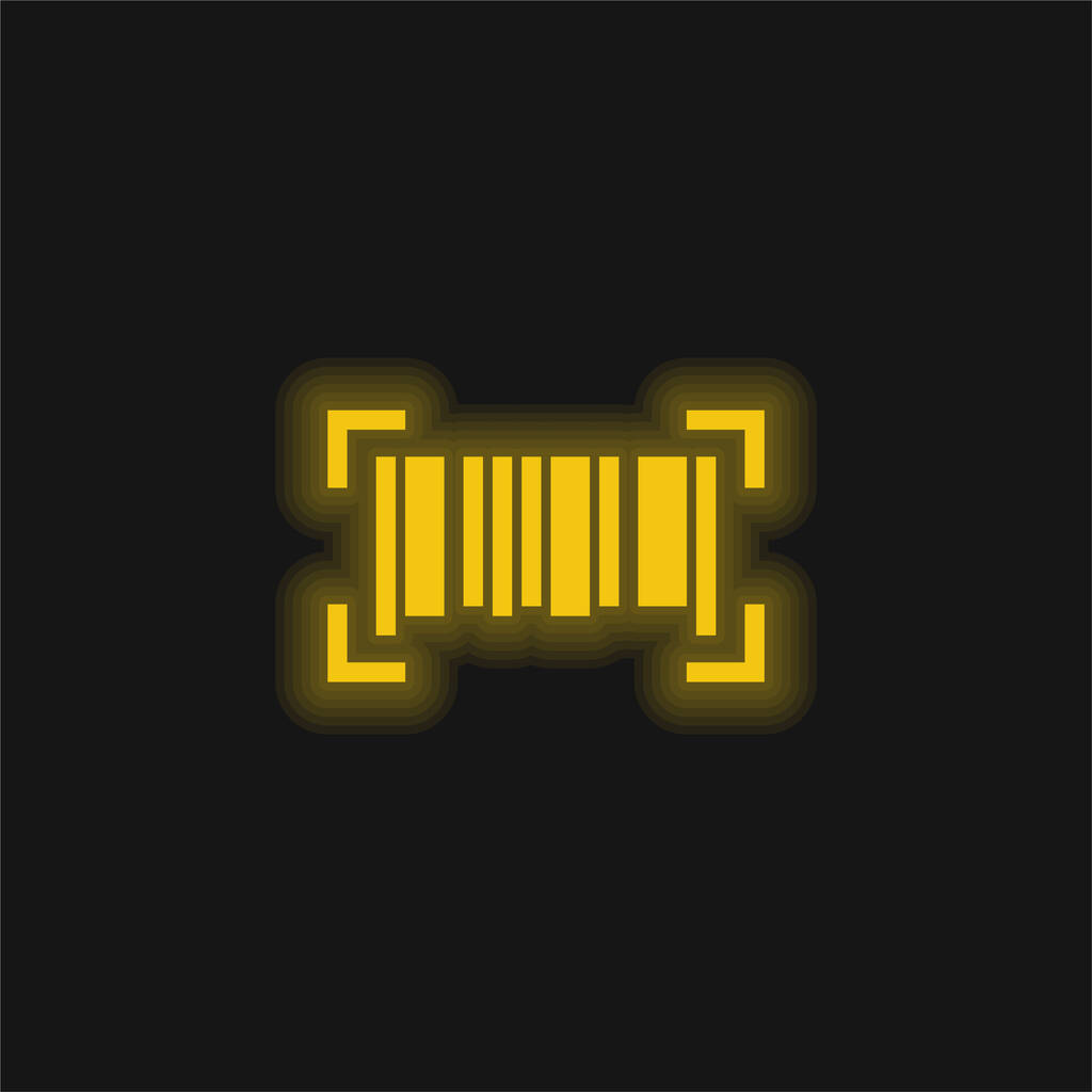 Código de barras amarelo brilhante ícone de néon - Vetor, Imagem