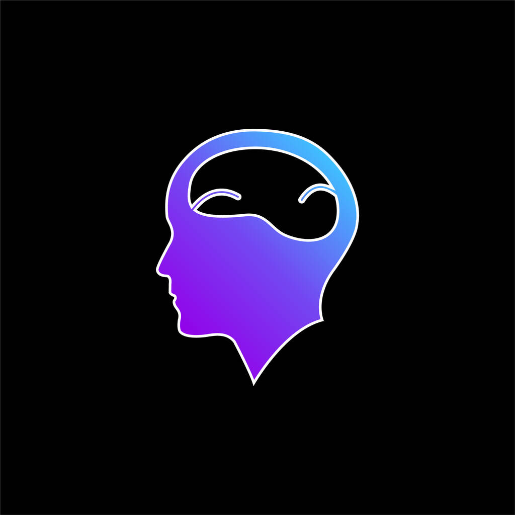 Calvo hombre cabeza con cerebro azul gradiente vector icono - Vector, imagen