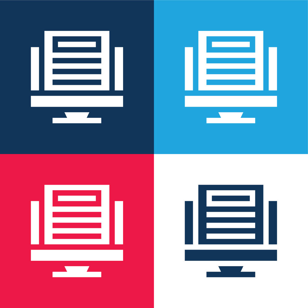 Artículo azul y rojo conjunto de iconos mínimo de cuatro colores - Vector, imagen