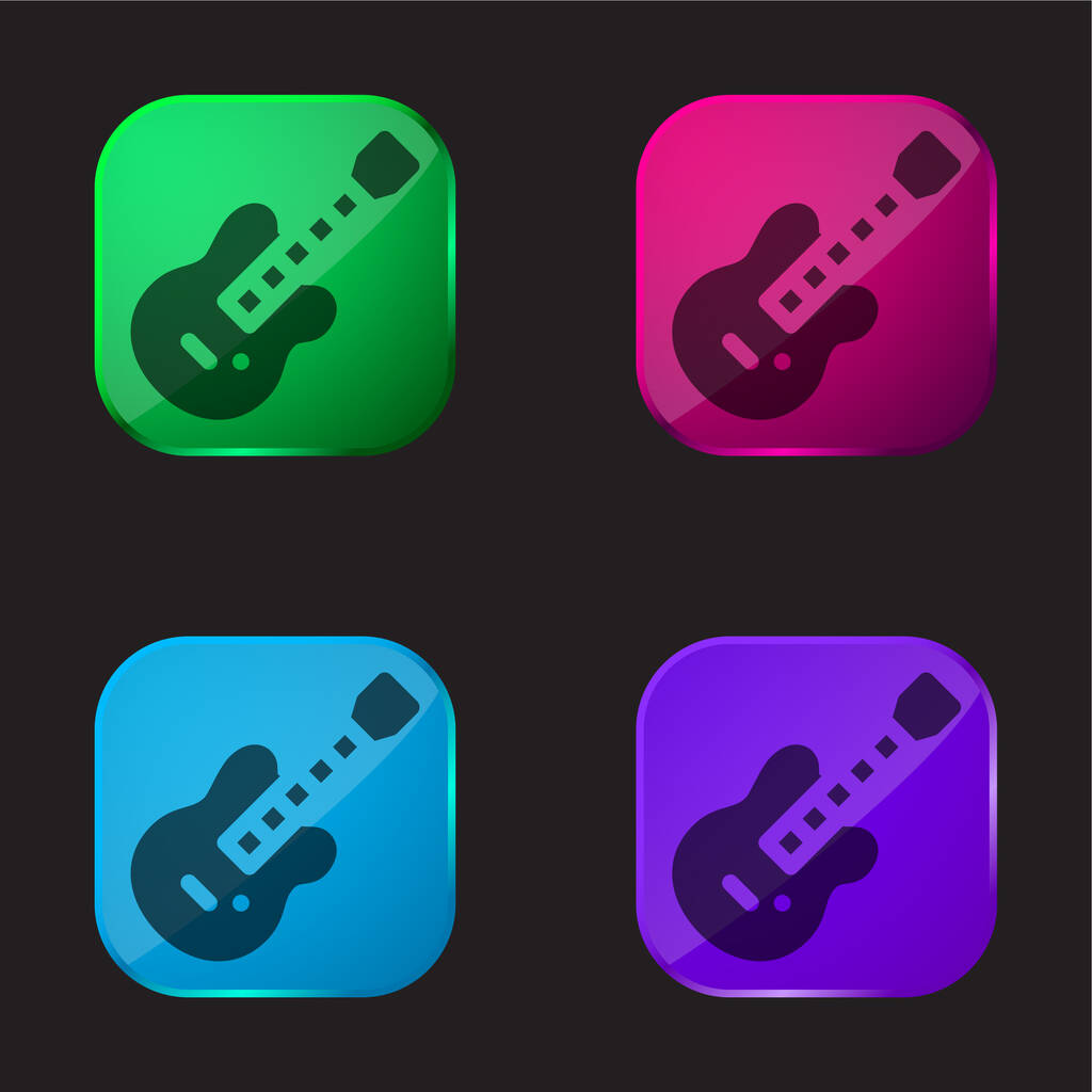 Basszusgitár négy színű üveg gomb ikon - Vektor, kép