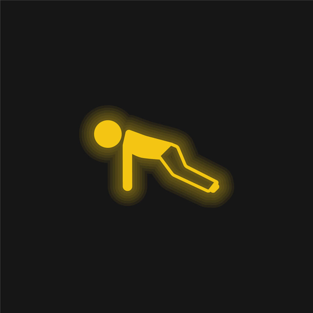 Boy Doing Pushups geel gloeiende neon pictogram - Vector, afbeelding