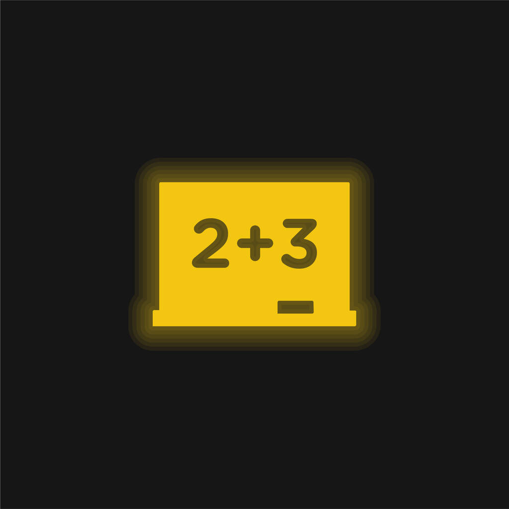 Schoolbord met wiskundige basisberekeningen geel gloeiend neon pictogram - Vector, afbeelding