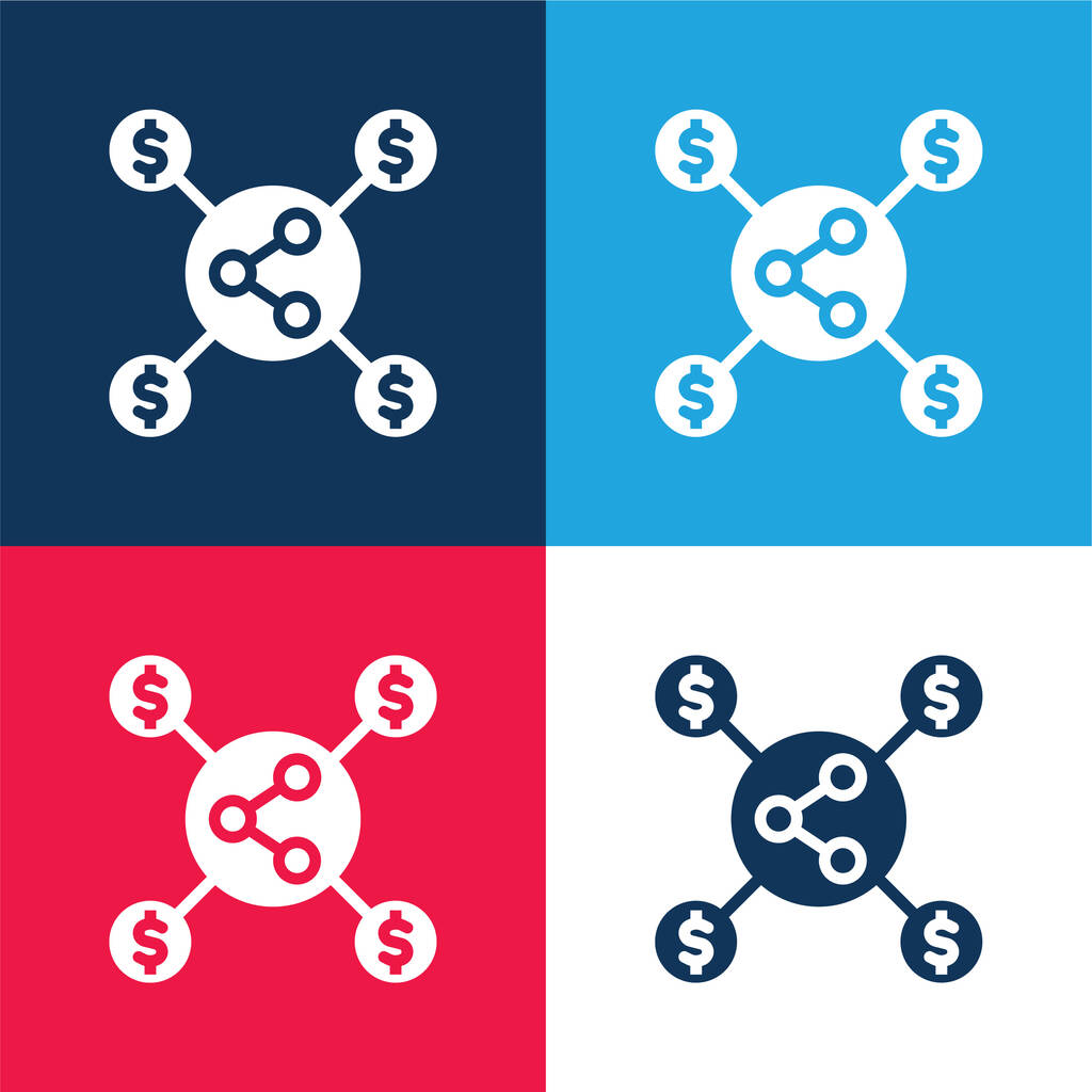 Marketing de afiliados azul e vermelho conjunto de ícones mínimos de quatro cores - Vetor, Imagem