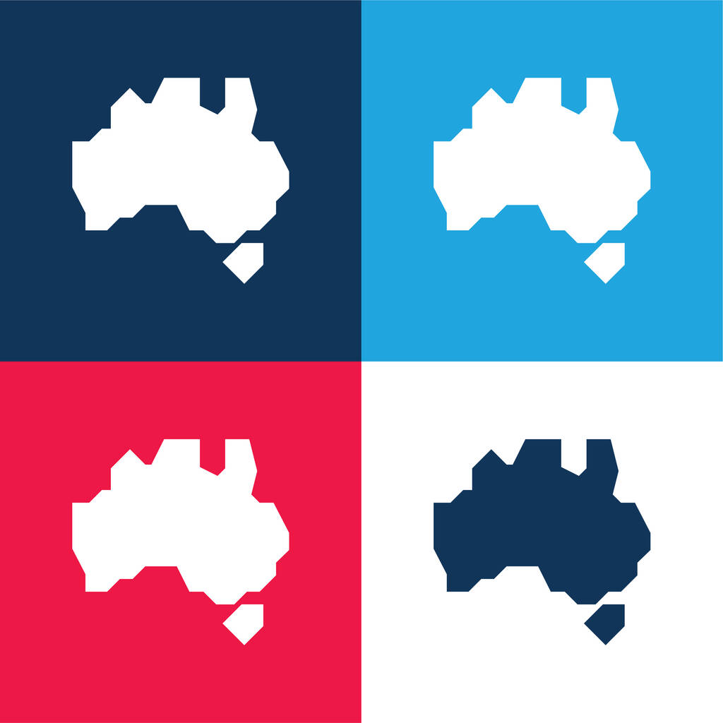 Αυστραλία μπλε και κόκκινο τεσσάρων χρωμάτων ελάχιστη σύνολο εικονιδίων - Διάνυσμα, εικόνα