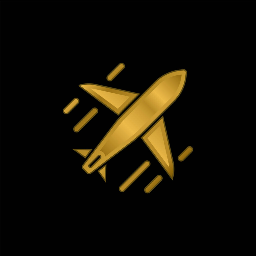 飛行機の金メッキ金属アイコンやロゴベクトル - ベクター画像