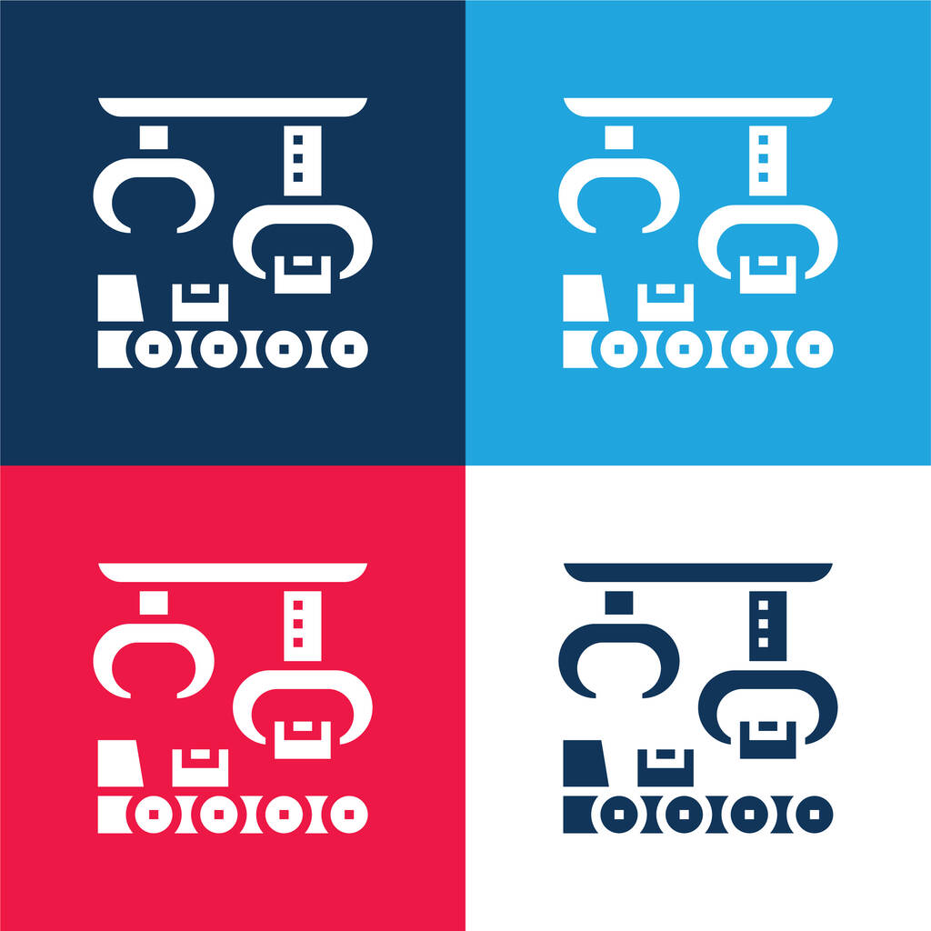 Montaje azul y rojo conjunto de iconos mínimo de cuatro colores - Vector, Imagen