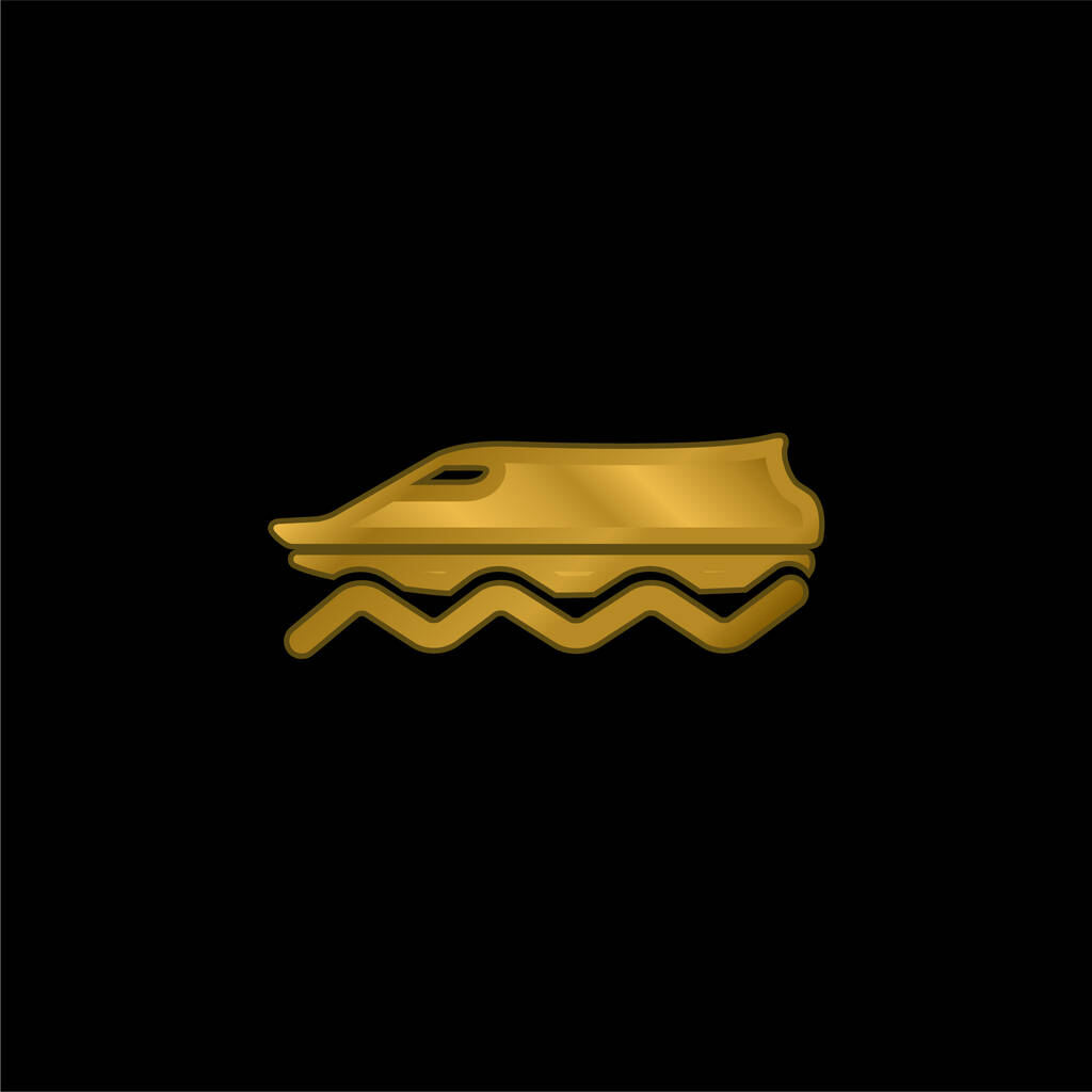 Barco en el agua chapado en oro icono metálico o logo vector - Vector, Imagen