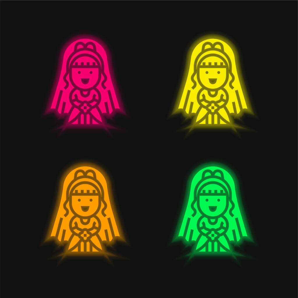 Bride four color glowing neon vector icon - Vector, Image