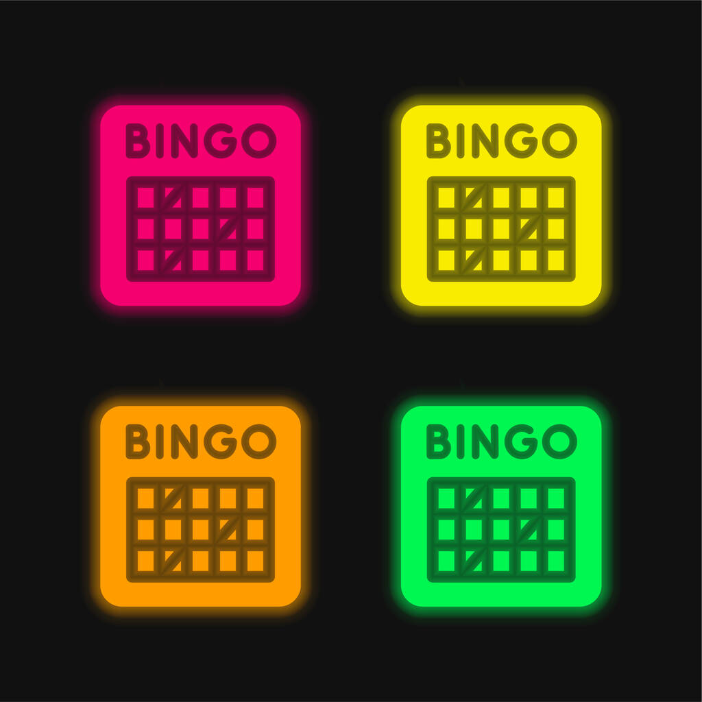 Bingo icône vectorielle néon éclatante à quatre couleurs - Vecteur, image