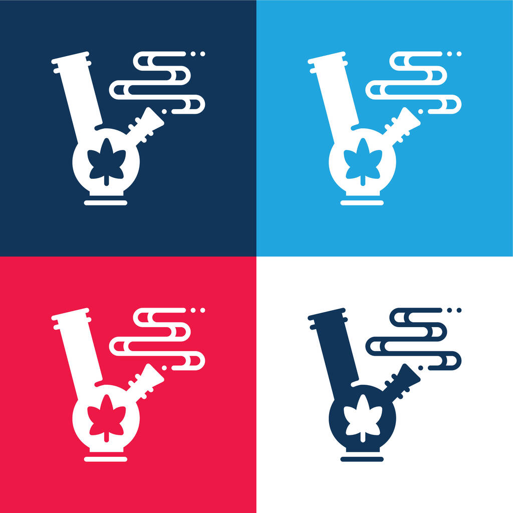 Conjunto de iconos mínimo de cuatro colores azul y rojo Bong - Vector, imagen