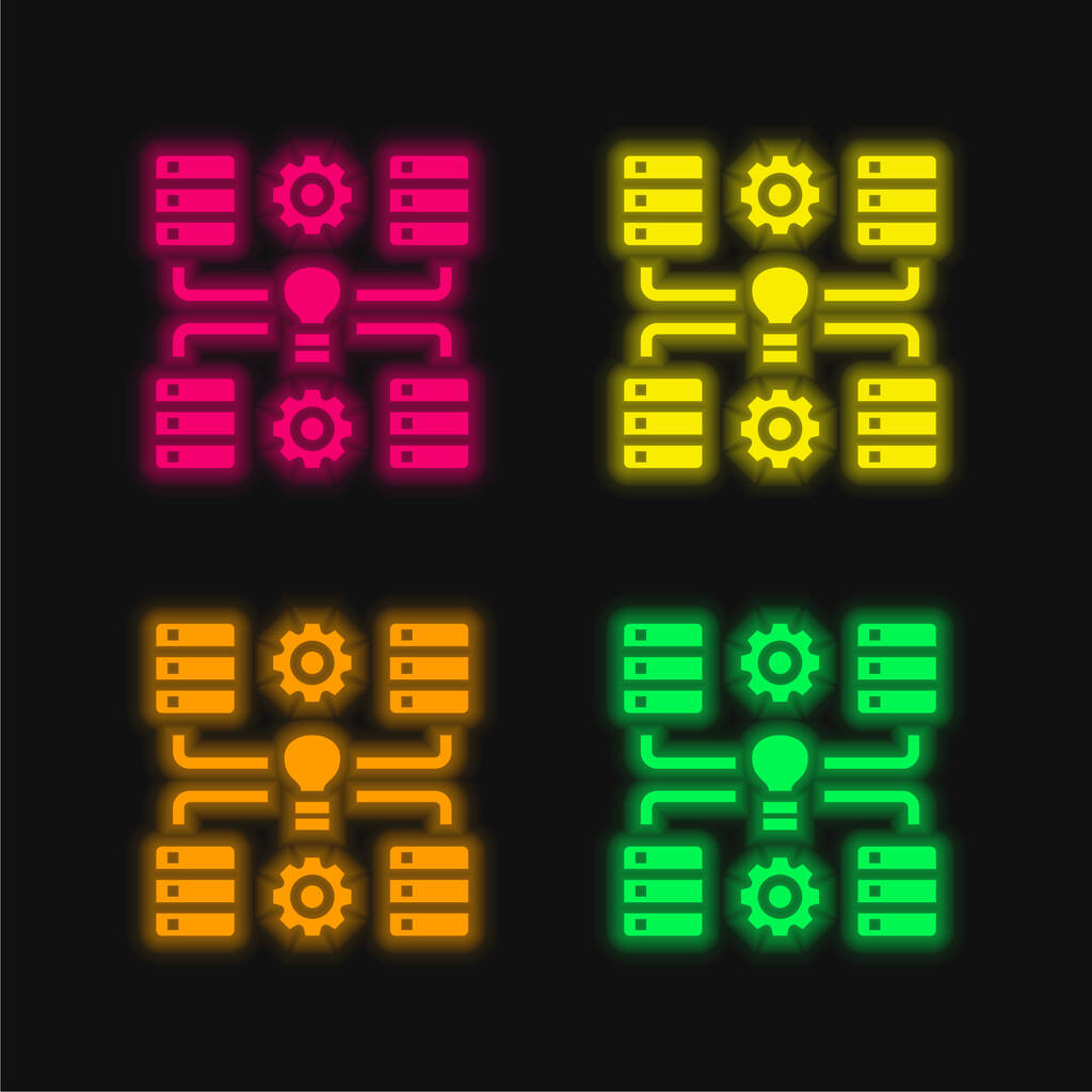 Big Data quatro cores brilhante ícone de vetor de néon - Vetor, Imagem
