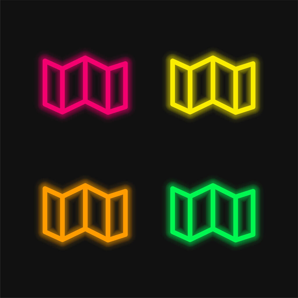 Big Map gevouwen vier kleuren gloeiende neon vector icoon - Vector, afbeelding