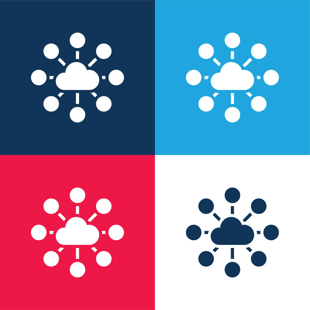Big Data blu e rosso quattro colori set di icone minime - Vettoriali, immagini