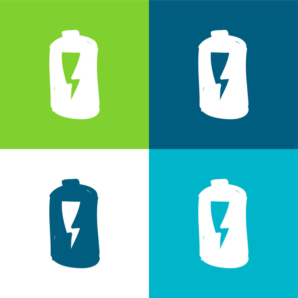 Battery With Lightning Flat four color minimal icon set - Vector, Image