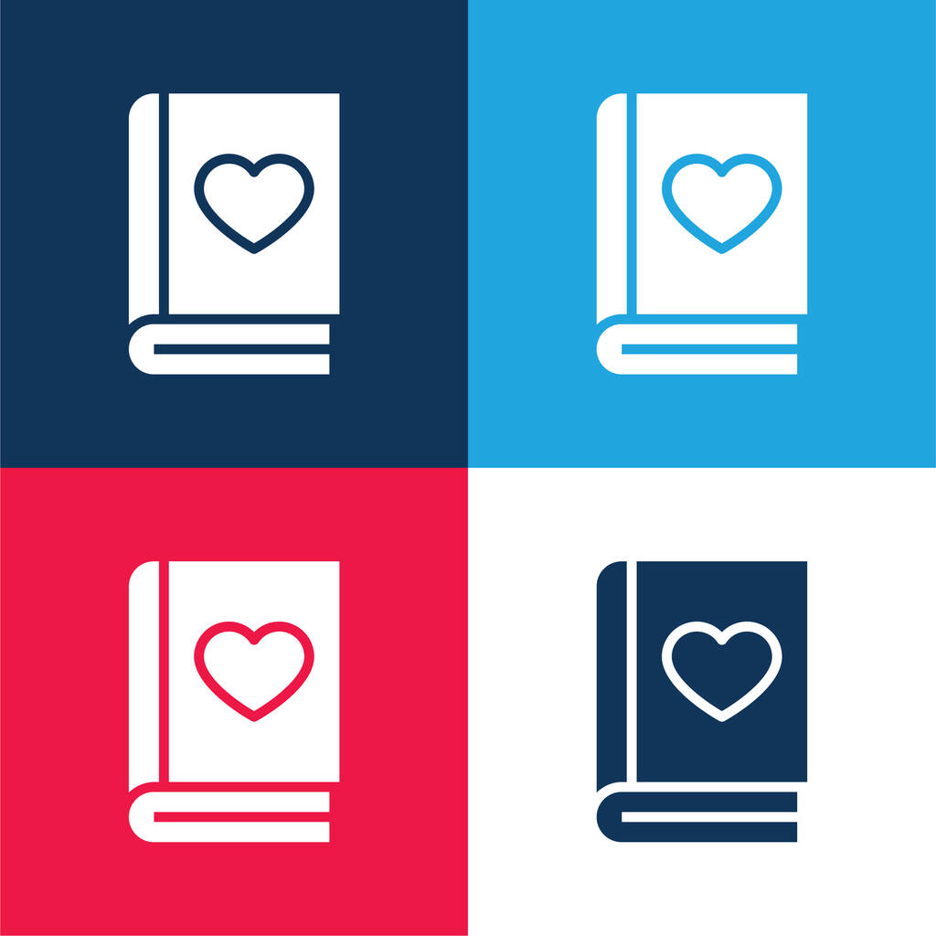 Libro azul y rojo conjunto de iconos mínimo de cuatro colores - Vector, imagen
