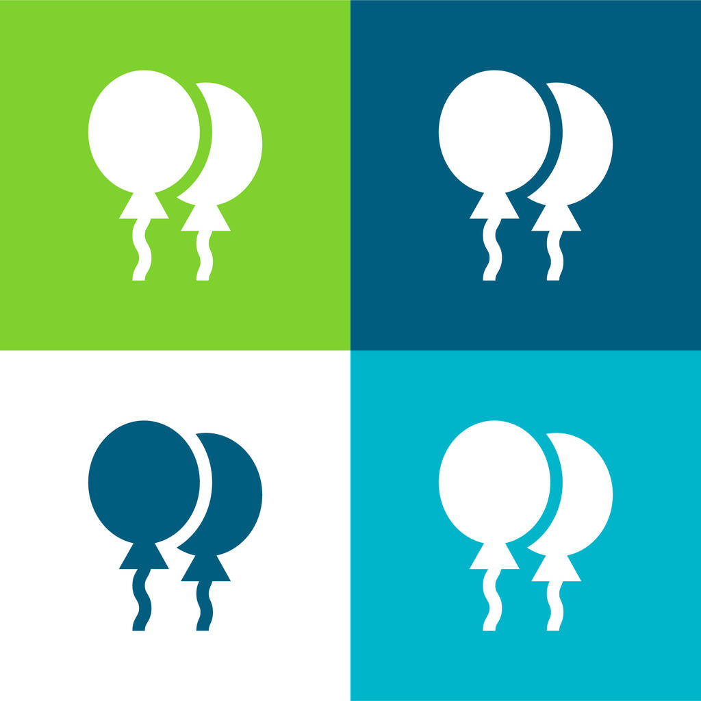 Воздушные шары Плоские четыре цвета минимальный набор значков - Вектор,изображение