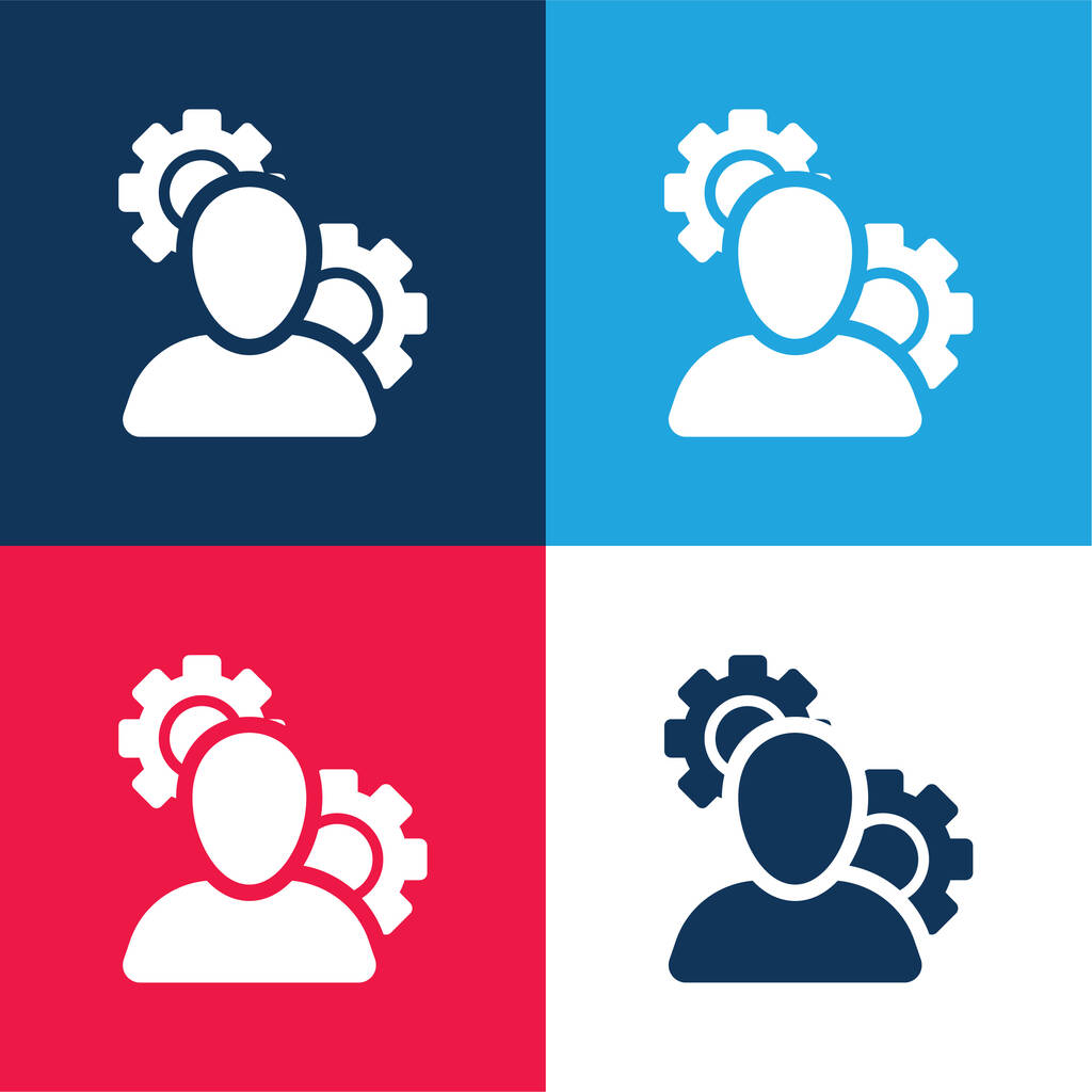 Admin Con Cogwheels azul y rojo conjunto de iconos mínimo de cuatro colores - Vector, Imagen