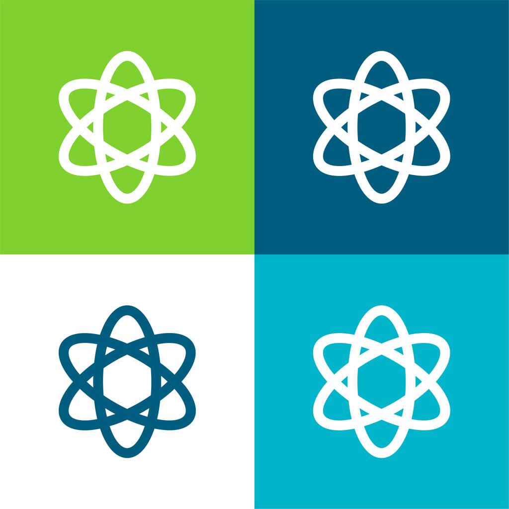 Forme atome. Science Ensemble d'icônes minimal plat quatre couleurs - Vecteur, image