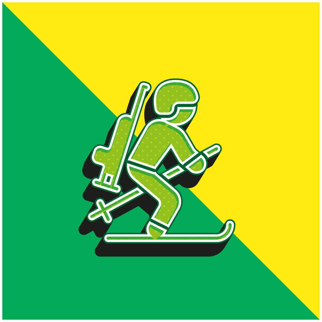 Biathlonist Logo icona vettoriale 3D moderna verde e gialla - Vettoriali, immagini
