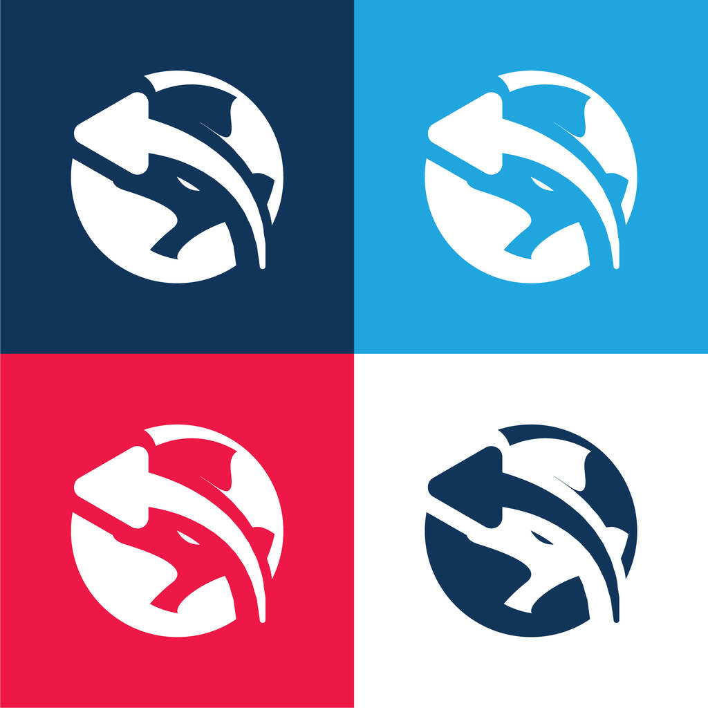 Flèche sur Globe bleu et rouge quatre couleurs minimum jeu d'icônes - Vecteur, image